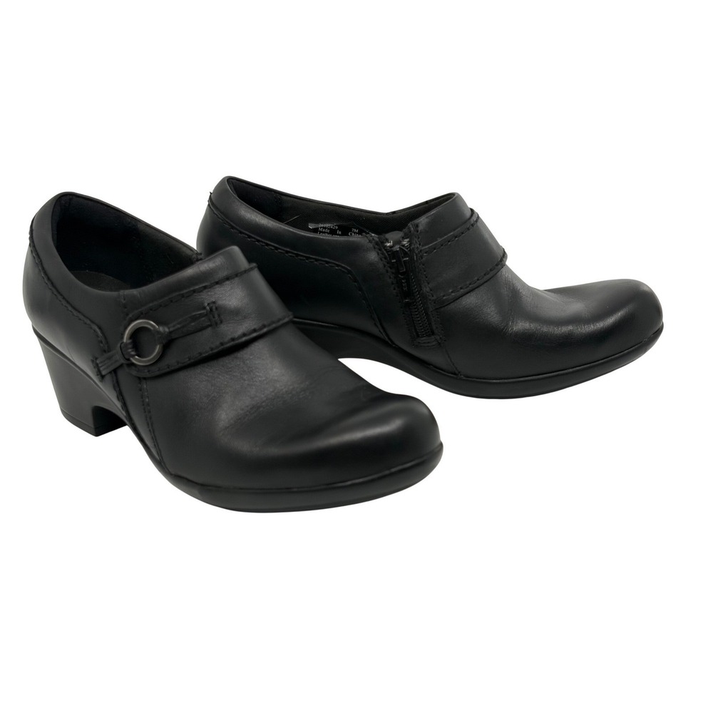 Clarks Collection Womens‎ Black Leather Side Zip Heeled Loafers Shoes Size 7M - Picture 6 of 11